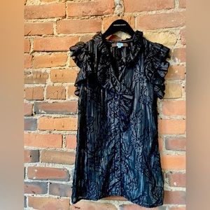 Vintage Eva Franco Sleeveless Ruffled Button-Up Black Blouse. Size: 8